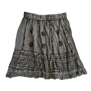 Boho Hippe Skirt Festival Gray Embroidered - Small